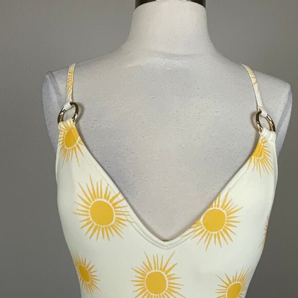 Kate Spade Sunshine Print One Piece Bathing Suit Size Small Yellow Strappy Back - Picture 7 of 10